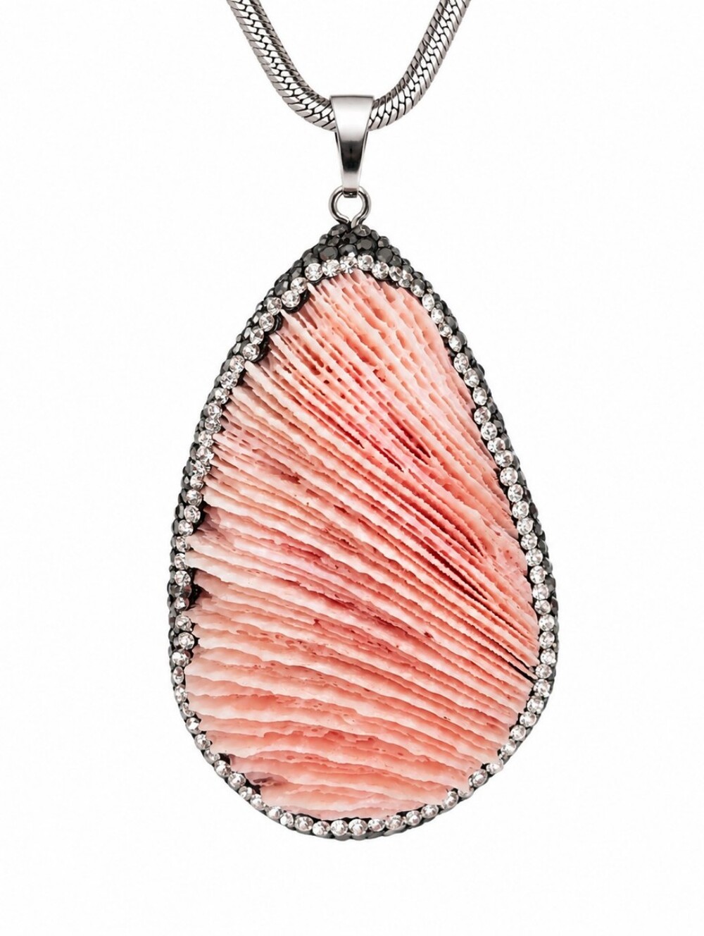 Natural Pink Coral Pendant Necklace 925 Sterling Silver 18" - Picture 3 of 7